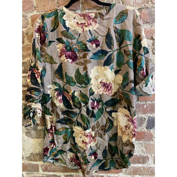 ZAFUL Women’s Size 7 Medium Floral Linen Tunic with Adjustable Button Sleeves an - Picture 7 of 8